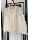 Dantel Nakış İşlemeli Gömlek Krem