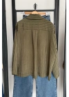 Çizgi Desen Oversize Gömlek Haki