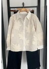Dokulu Yaprak Nakış Gömlek Krem