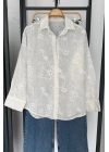 Bs Çiçek Nakışlı Gömlek Beyaz