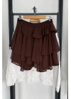 Fırfırlı Mini Şifon Etek Kahverengi