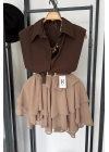 Fırfırlı Mini Şifon Etek Camel