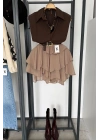 Fırfırlı Mini Şifon Etek Camel