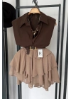 Fırfırlı Mini Şifon Etek Camel
