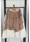 Fırfırlı Mini Şifon Etek Camel