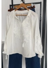 Süs Bağlamalı Nakışlı Gömlek Beyaz