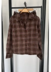 Eteği Katlı Ekose Gömlek Takım Kahverengi