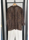 Leopar Desen Oversize Gömlek Kahverengi
