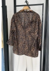 Leopar Desen Oversize Gömlek Kahverengi