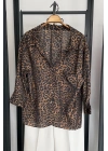 Leopar Desen Oversize Gömlek Kahverengi