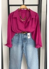 Tek Cep Oversize Gömlek Fuşya