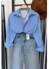 Oversize Çizgili Cepli Gömlek Bebe Mavi