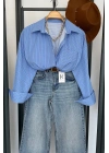 Oversize Çizgili Cepli Gömlek Bebe Mavi