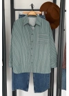 Oversize Çizgili Cepli Gömlek Yeşil