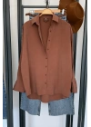 Dökümlü Tensel Oversize Gömlek Kahverengi