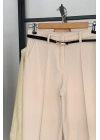 Kemerli Düz Paça Pantolon Bej