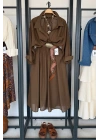 Düşük Omuzlu Gömlek Büzgülü Etek Takım Kahverengi