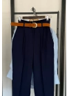 Süet Kemerli Pantolon Lacivert
