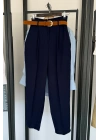 Süet Kemerli Pantolon Lacivert