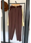 Süet Kemerli Pantolon Kahverengi