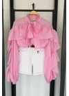 Fular Yaka Romantik Kesim Gömlek Pembe