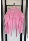 Fular Yaka Romantik Kesim Gömlek Pembe