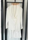 Jakarlı Kimono Takım Ekru