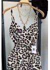 Arka Bağlamalı Leopar Elbise Krem