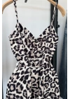 Arka Bağlamalı Leopar Elbise Krem