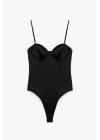 Black Satin Bodysuit with Elevator Strap