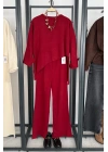 Asimetrik Kesim Triko Takım Bordo