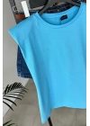 Basic Vatkalı Kolsuz T-shirt Mavi