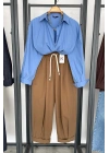 Beli Lastikli Bağcıklı Pantolon Camel