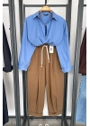 Beli Lastikli Bağcıklı Pantolon Camel