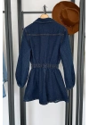 Beli Lastikli Denim Elbise Lacivert
