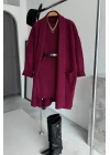 Bisiklet Yaka Elbise Oversize Hırka Takım Bordo