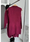 Bisiklet Yaka Elbise Oversize Hırka Takım Bordo