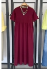Bisiklet Yaka Robalı Elbise Bordo
