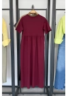 Bisiklet Yaka Robalı Elbise Bordo