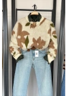 Çiçek Desenli Triko Kazak Kahve-Ekru
