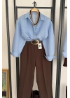 Çizgili Oversize Gömlek Mavi