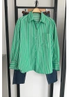 Çizgili Poplin Gömlek Yeşil
