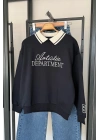 Contrast Polo Yaka Sweatshirt