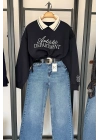 Contrast Polo Yaka Sweatshirt