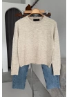 Crew Neck Plain Sweater Bej