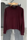 Crew Neck Plain Sweater Bordo