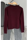 Crew Neck Plain Sweater Bordo