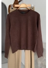 Crew Neck Plain Sweater Kahverengi