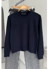 Crew Neck Plain Sweater Lacivert