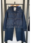 Denim Çift Cepli Kot Ceket Mavi